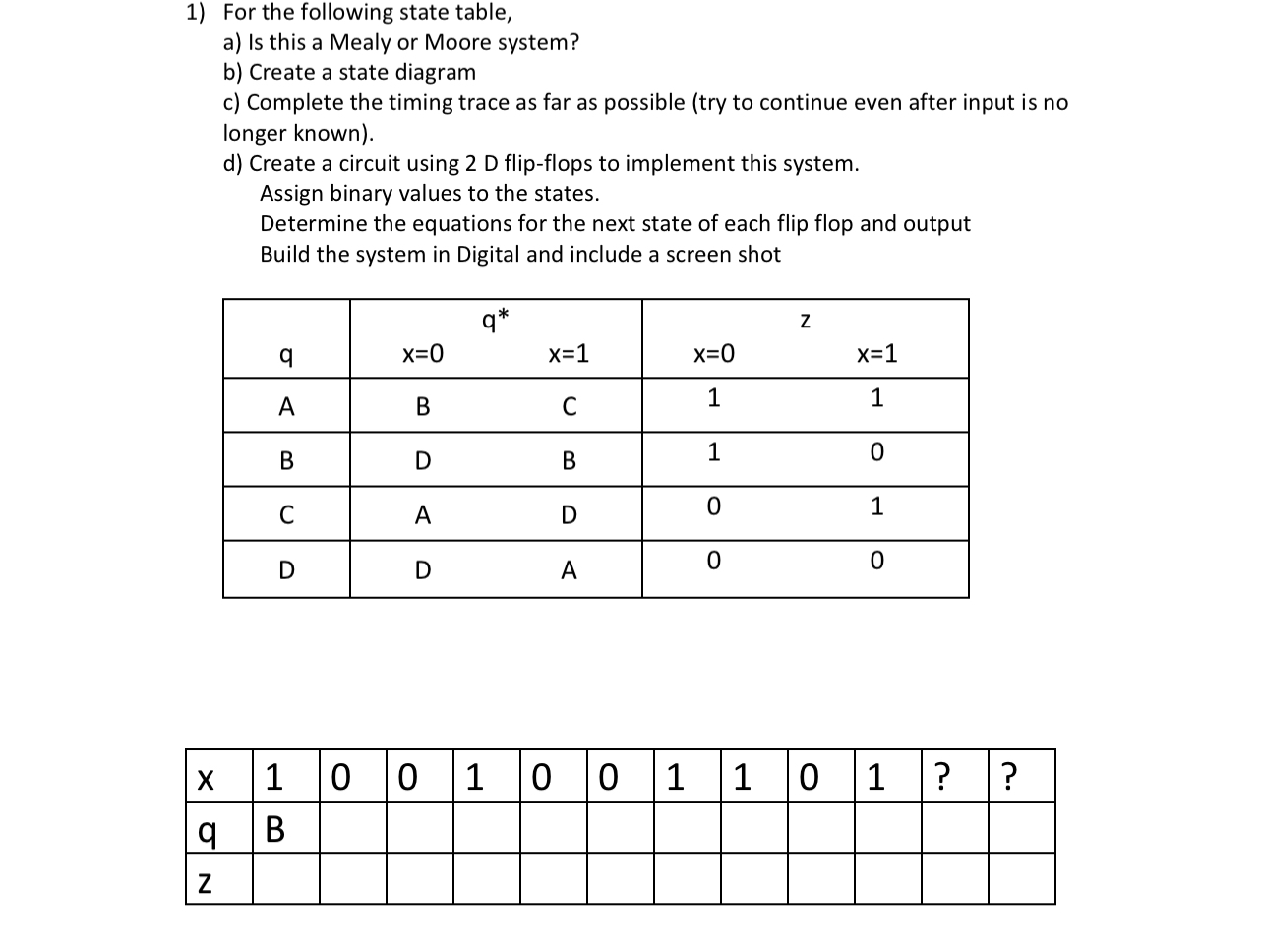 For the following state table, a ) Is this a