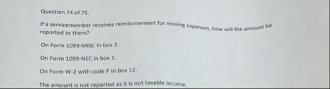 Question 7 4 of 7 5 . If a servicemember recelves