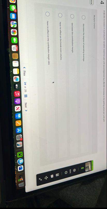 4 A $ 2 . 0 0 increase in a product's variable