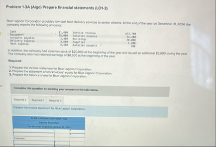 Problem 1 - 3 A ( Algo ) Prepare financial