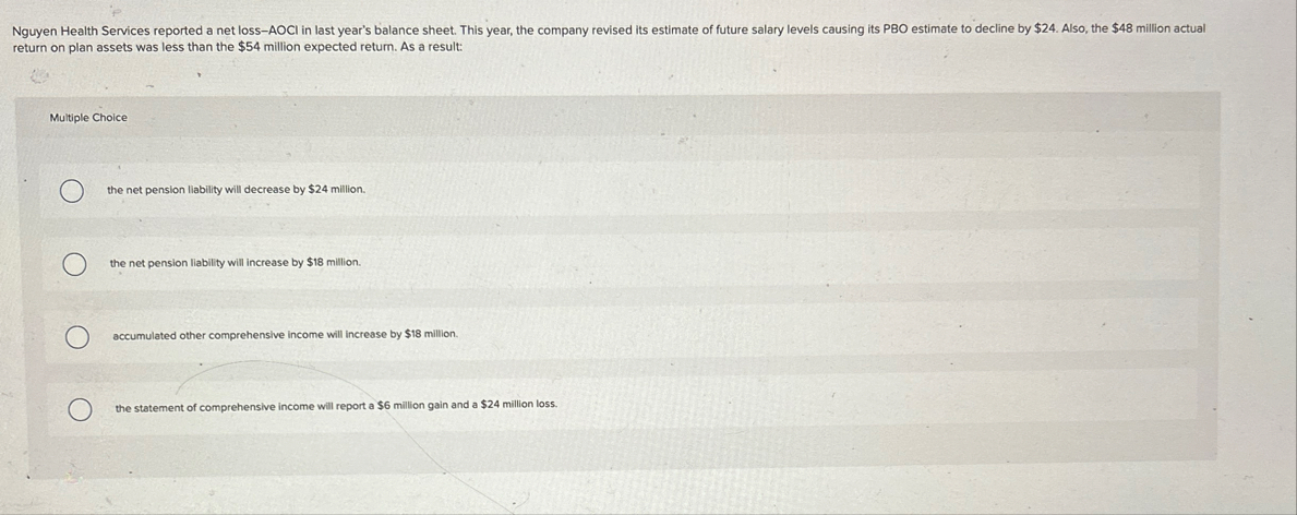return on plan assets was less than the $ 5 4
