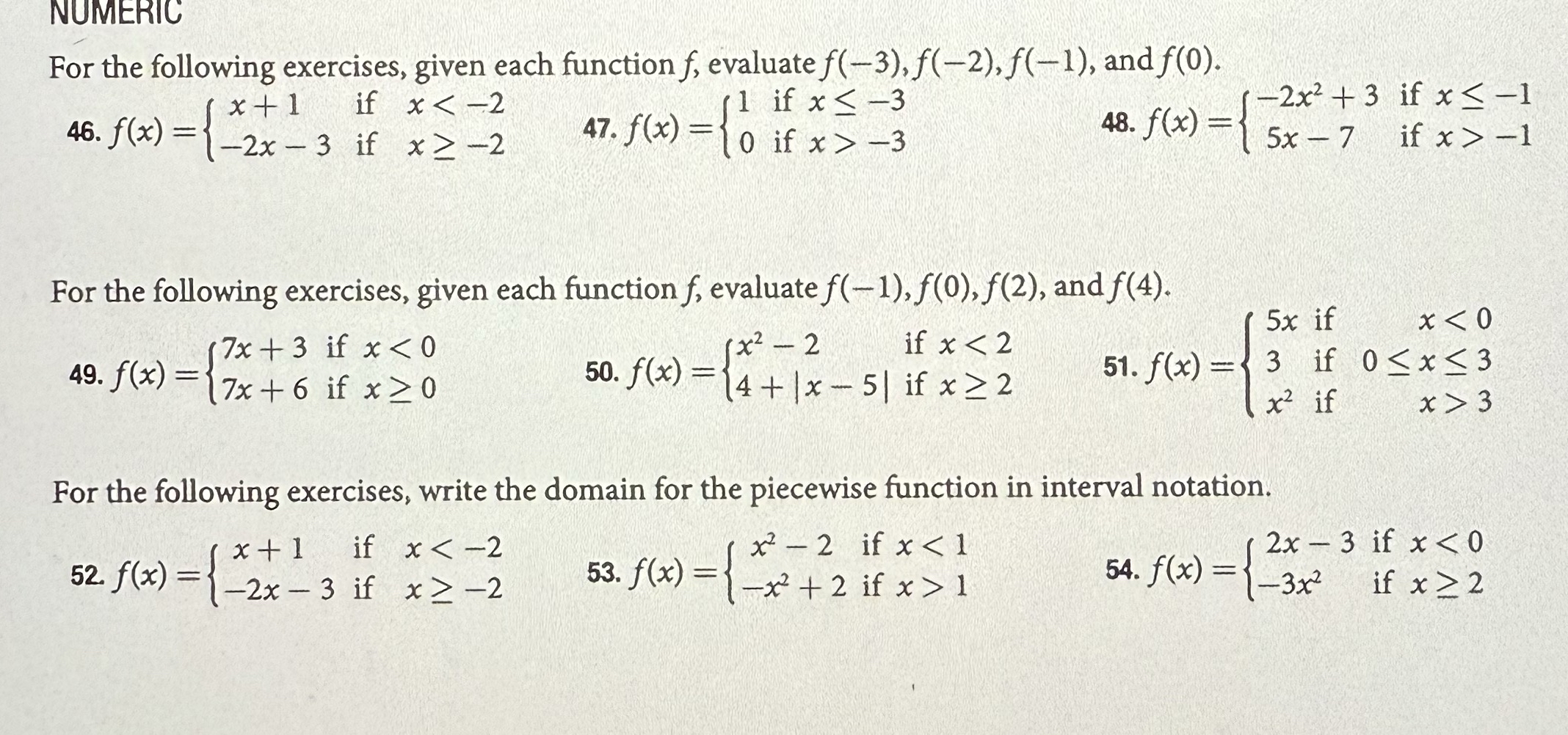NUMERIC For the following exercises, given each