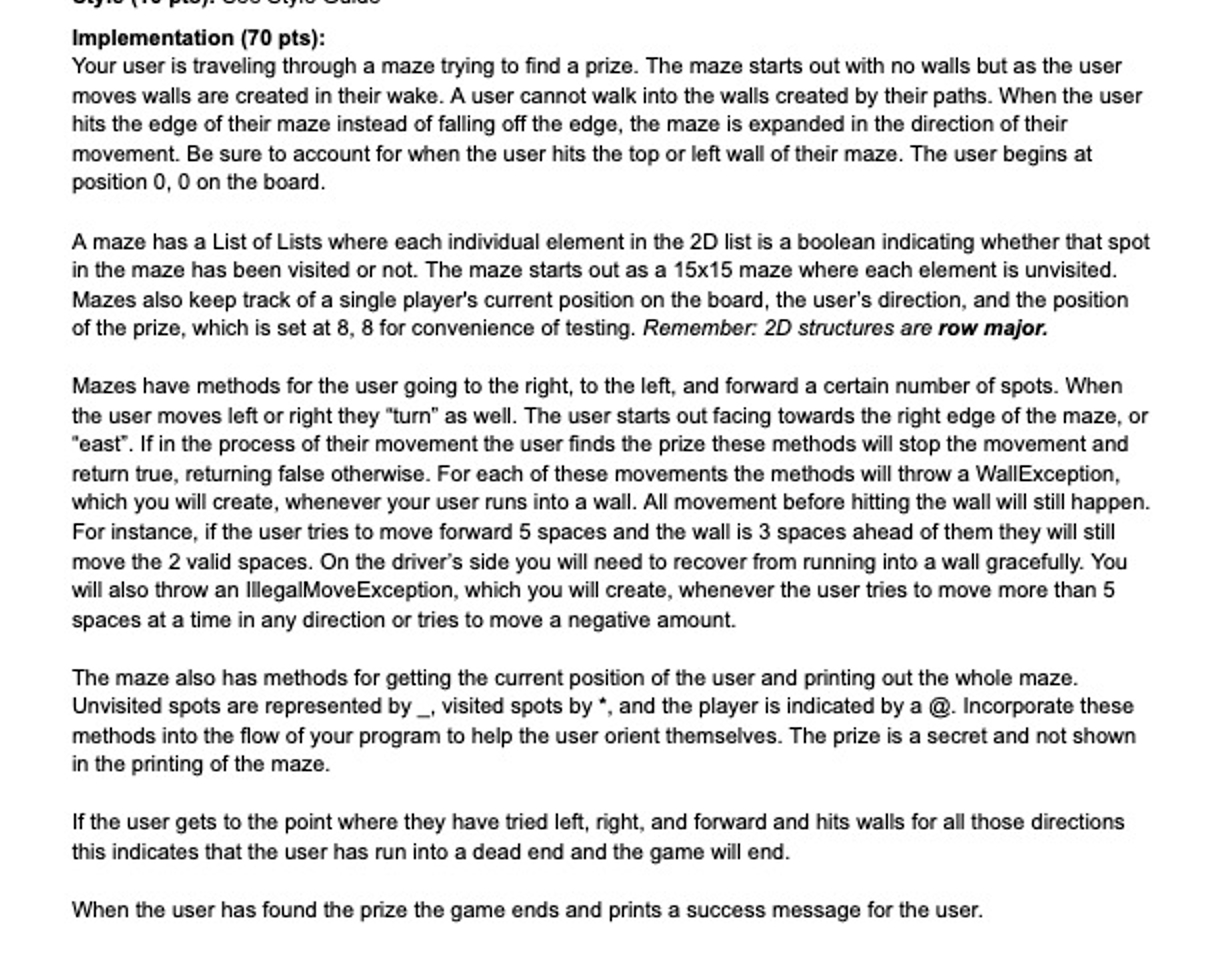 Project 9 : A Maze of Your Own