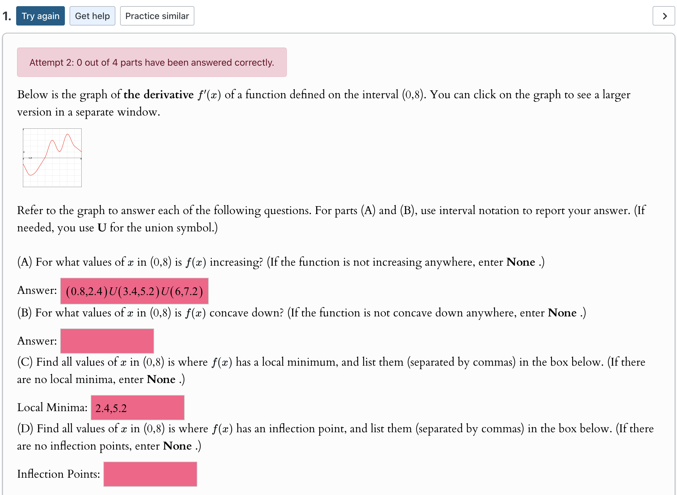 Attempt 2 : 0 out of 4 parts have been answered