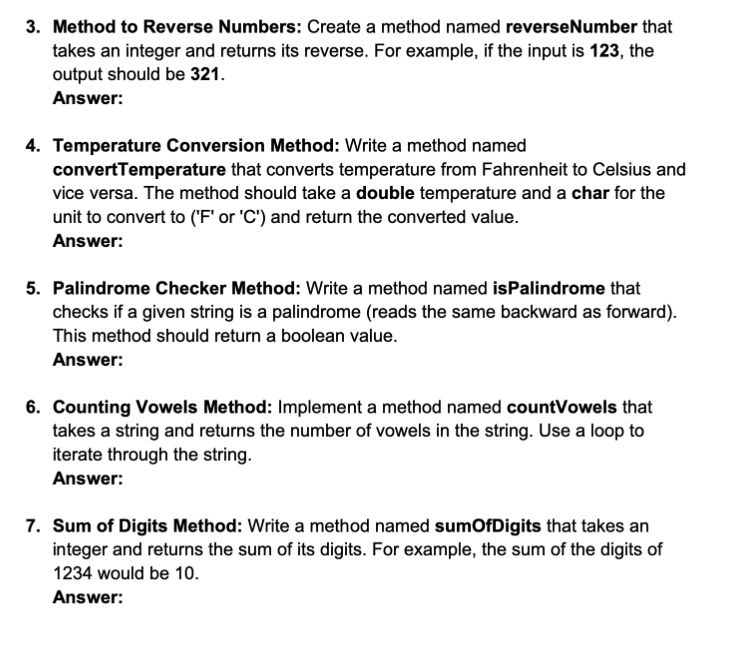 Method to Reverse Numbers: Create a method named
