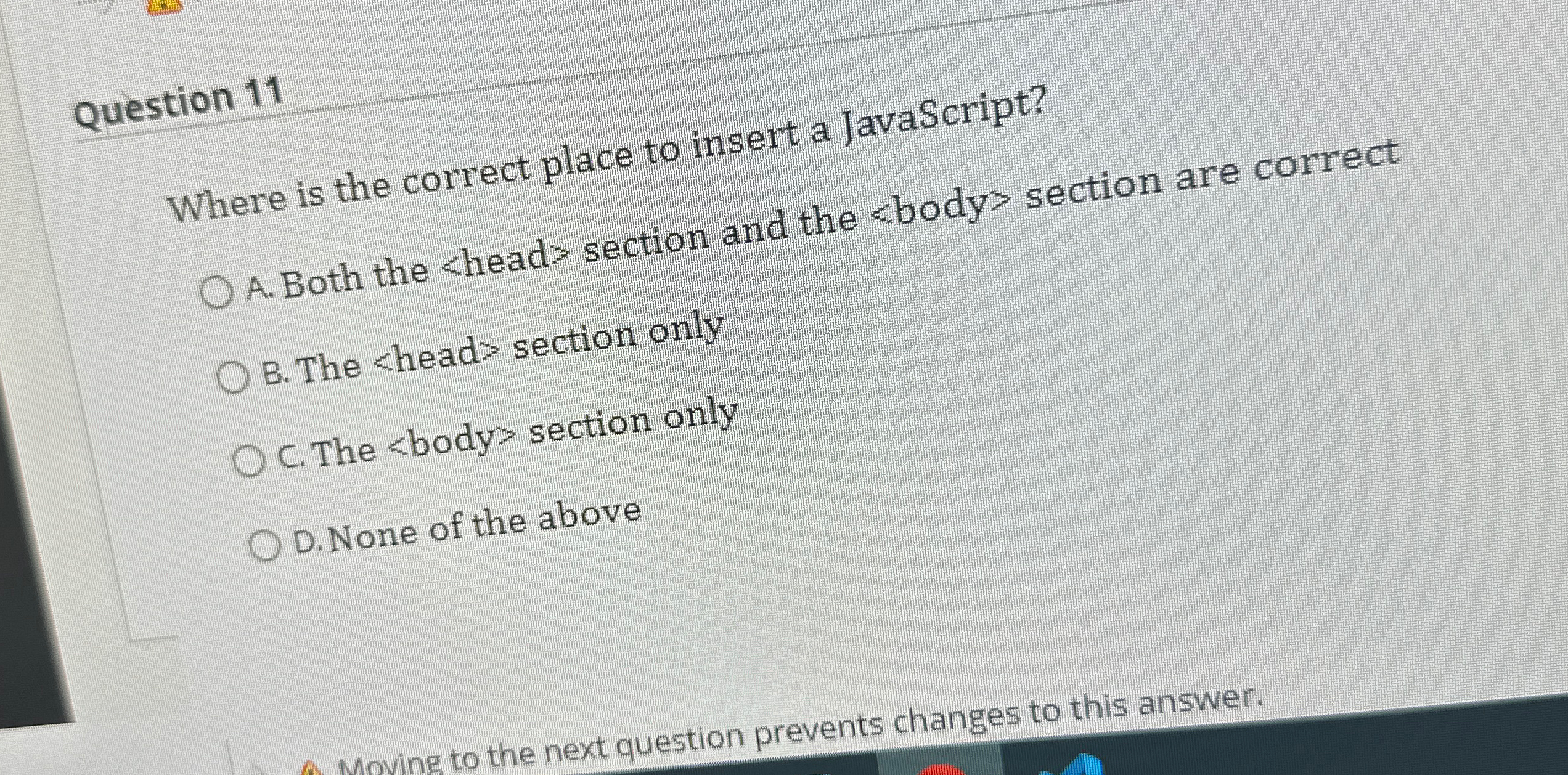 Question 1 1 Where is the correct place to insert