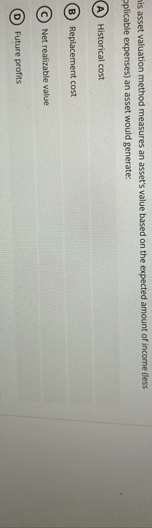 is asset valuation method measures an asset's