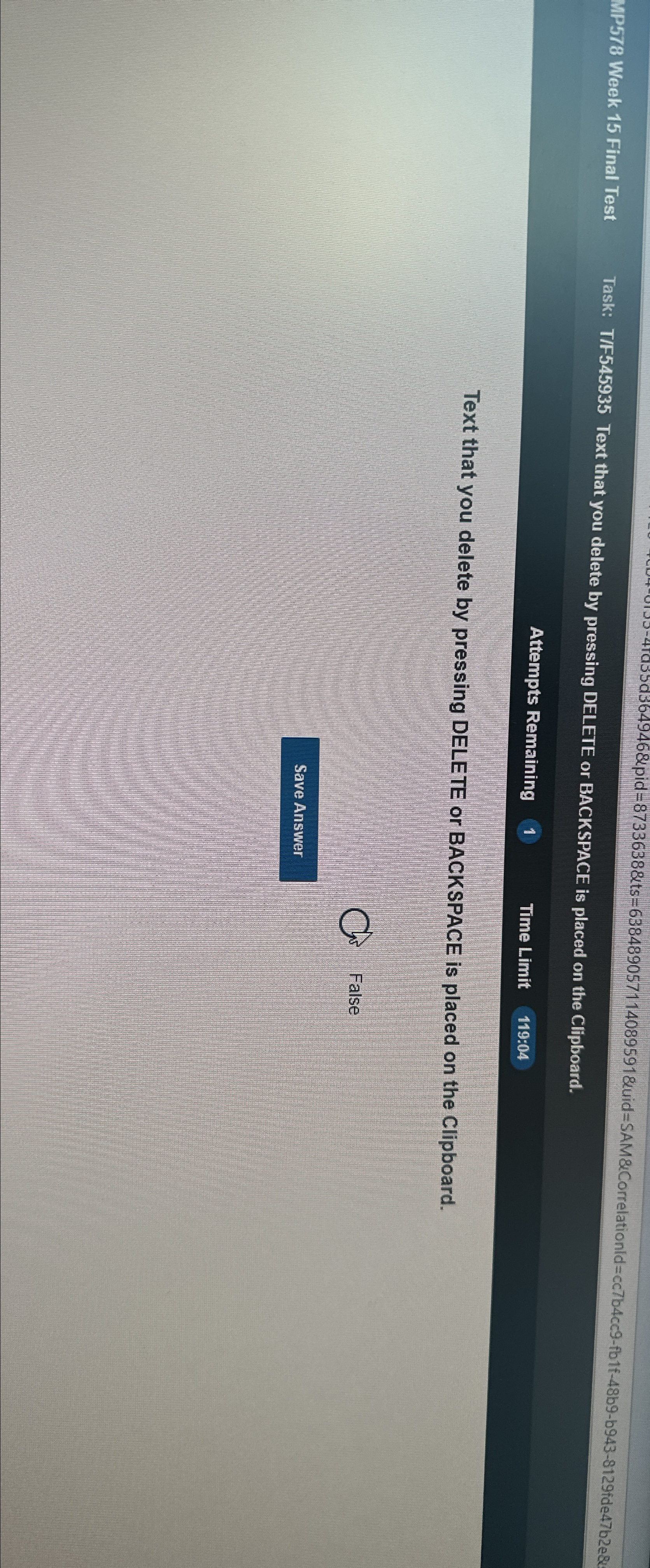 MP 5 7 8 Week 1 5 Final Test Task: T / F 5 4 5 9