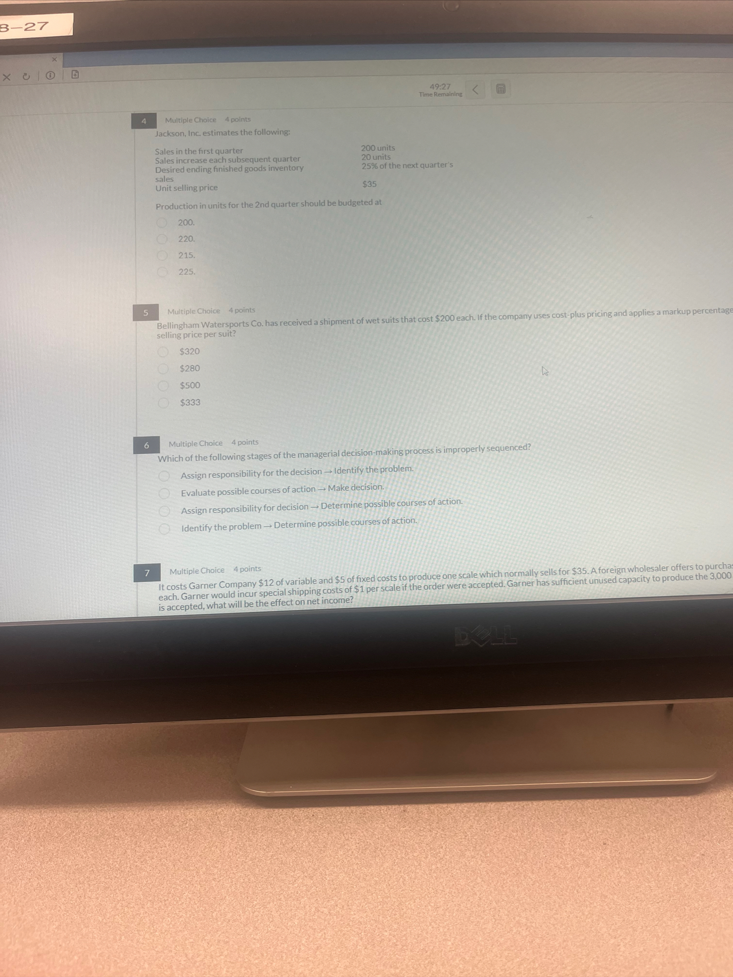 4 9 : 2 7 Time Remaining 4 Multiple Choice 4