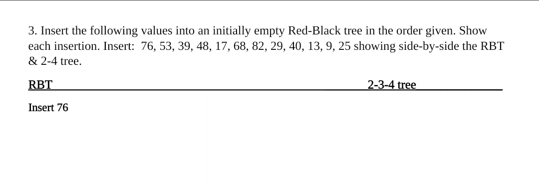 Insert the following values into an initially
