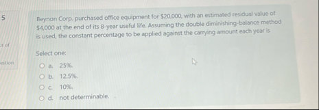 5 Beynon Corp. purchased office equipment for $ 2
