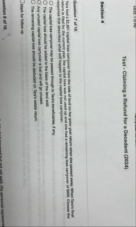 4 / 8 / 2 5 , 1 : 1 0 PM Test - Claiming a Refund