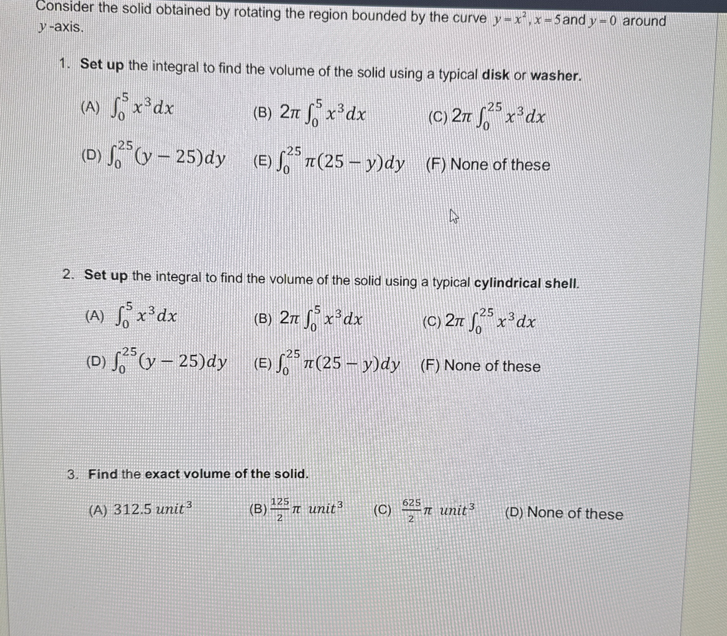 Consider the solid obtained by rotating the
