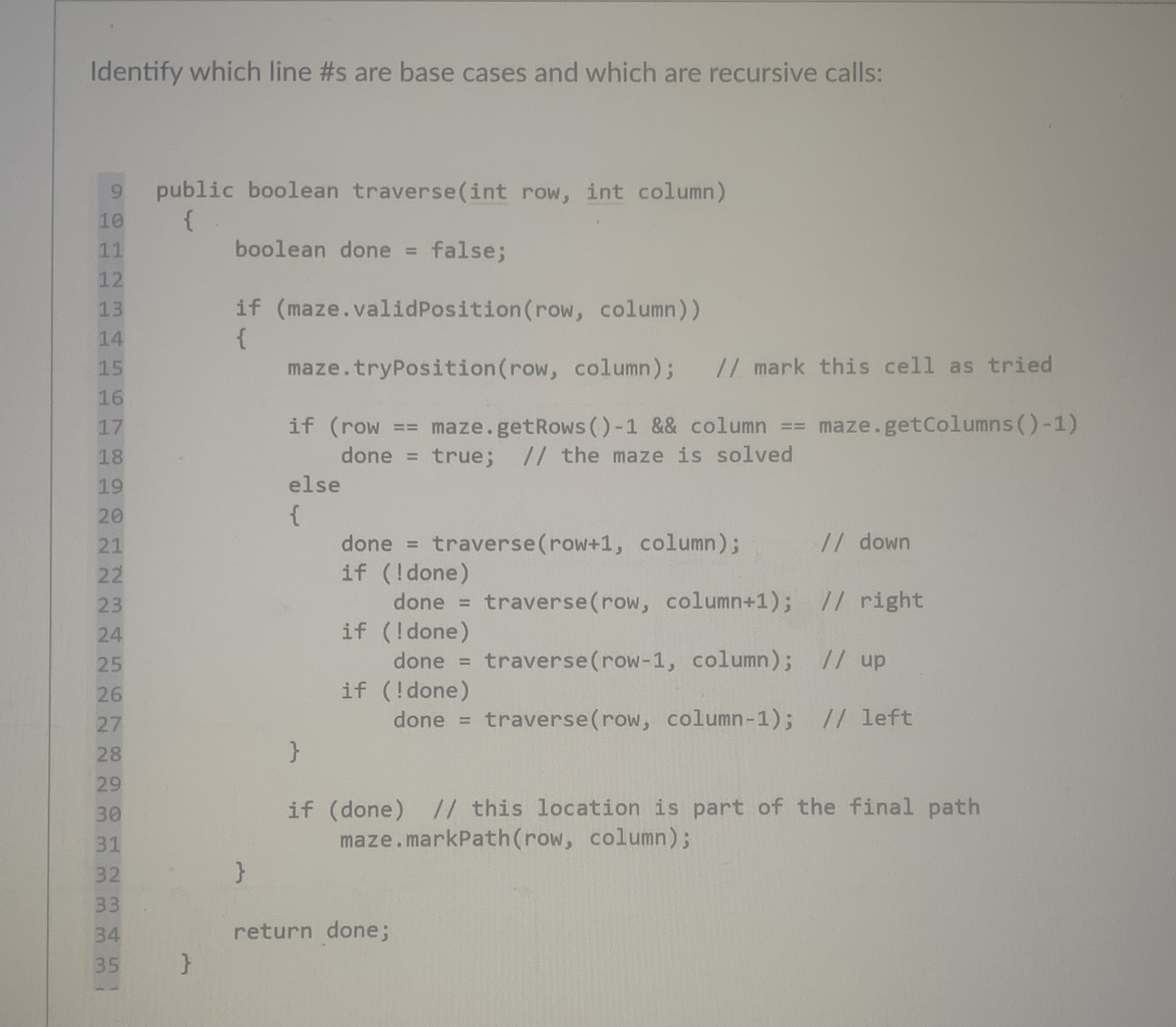 Identify which line #s are base cases and which
