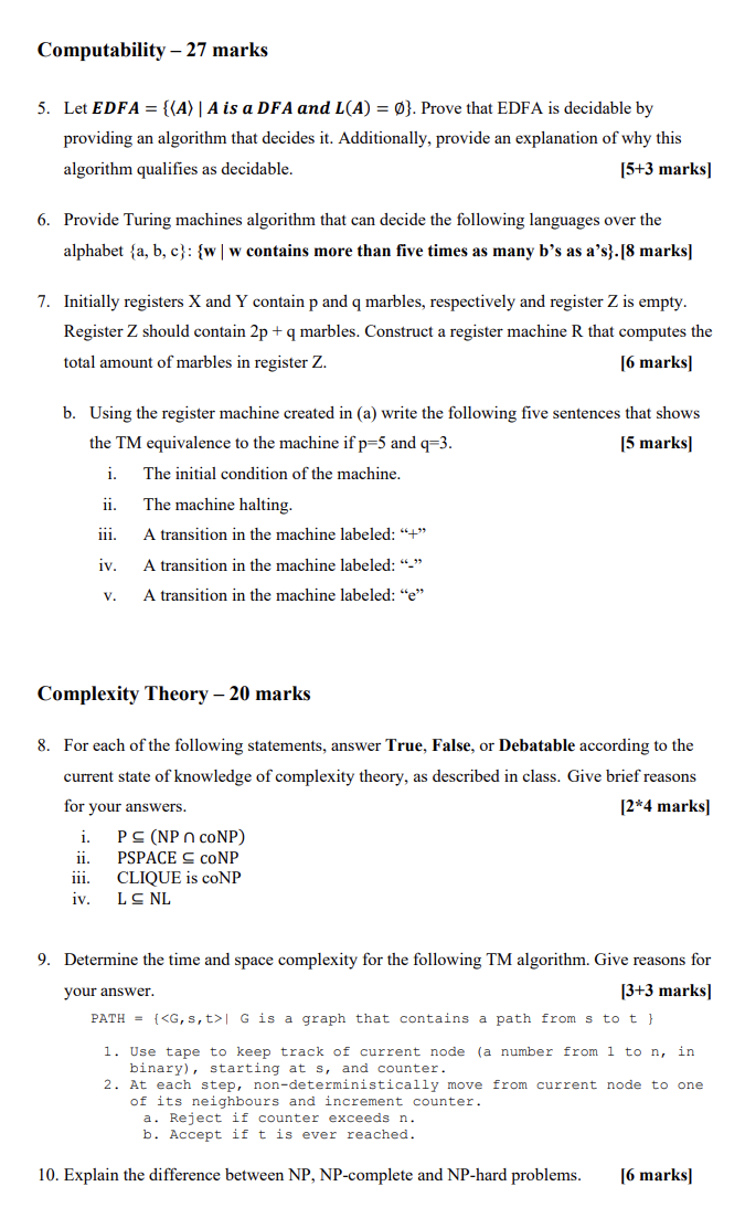 Computability - 2 7 marks Let is a DFA and .