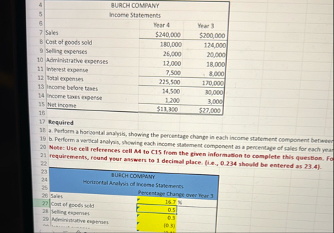 1 8 a . Perform a horizontal analysis, showing