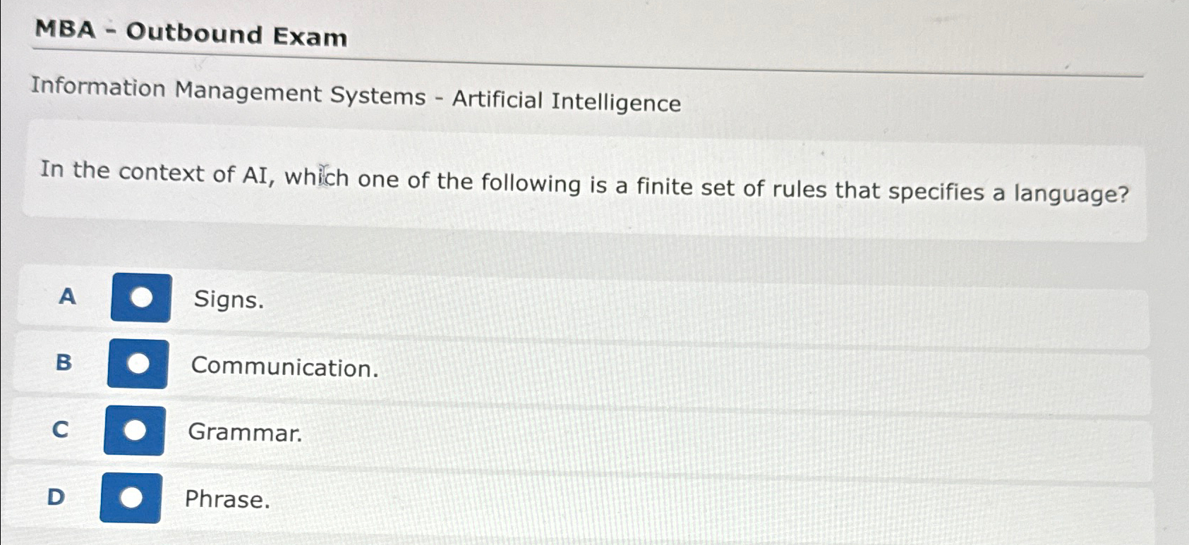 MBA - Outbound Exam Information Management