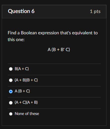 Question 6 Find a Boolean expression that's