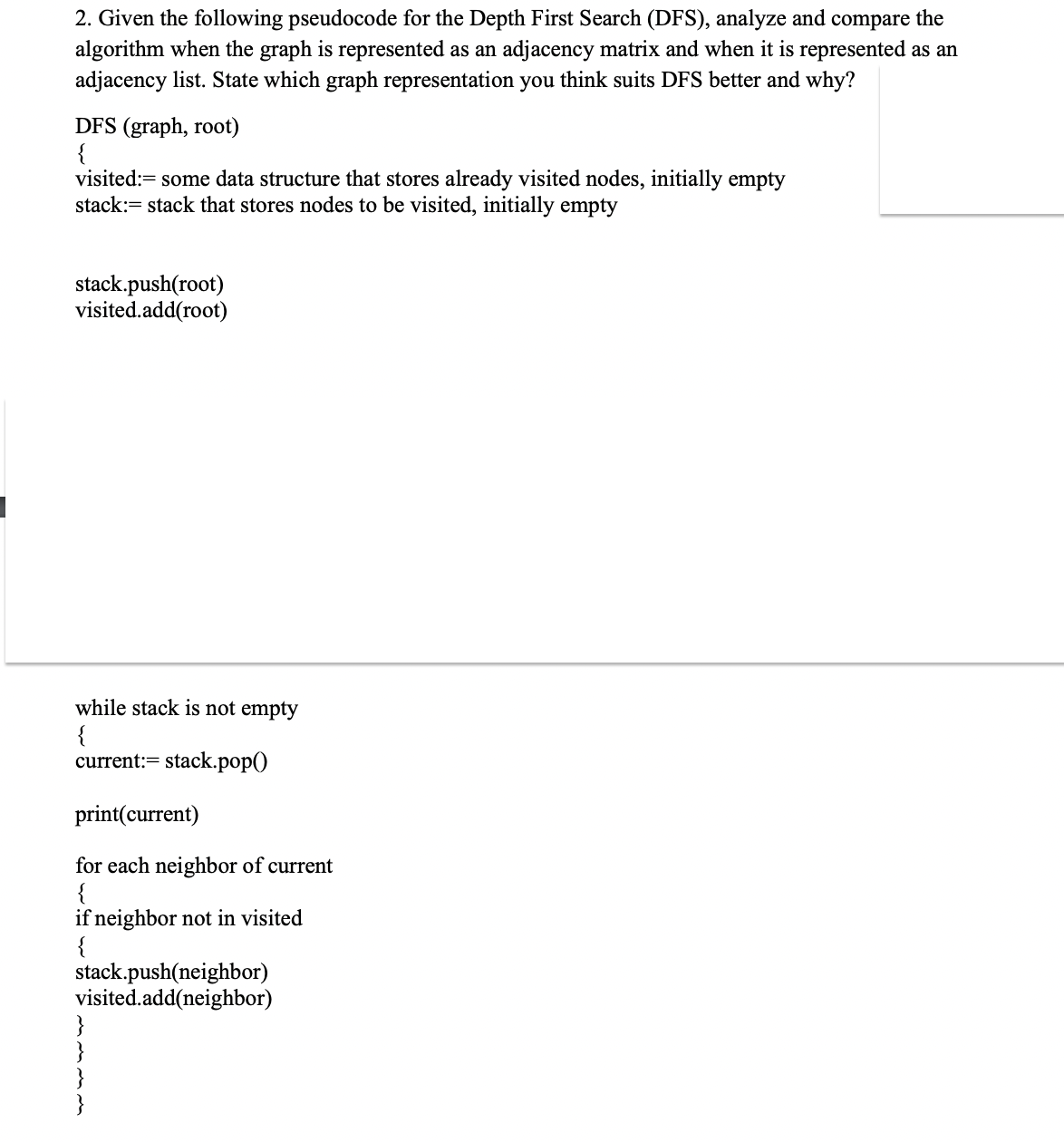 Given the following pseudocode for the Depth