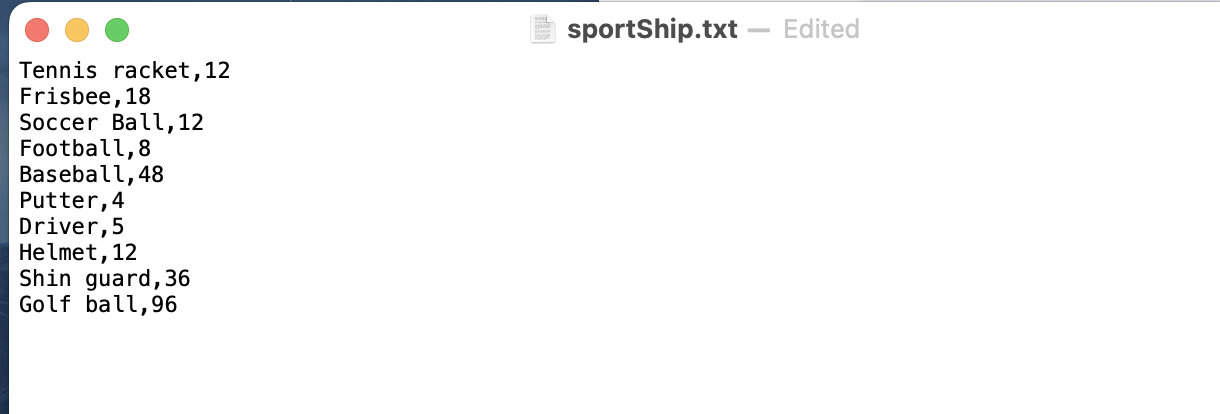 Download the sportShip.txt file. ( attached below
