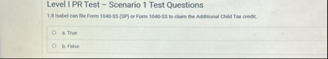 Level I PR Test - Scenario 1 Test Questions 1 . 8