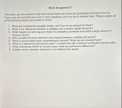 Work Assignment 7 This week, you are asked to