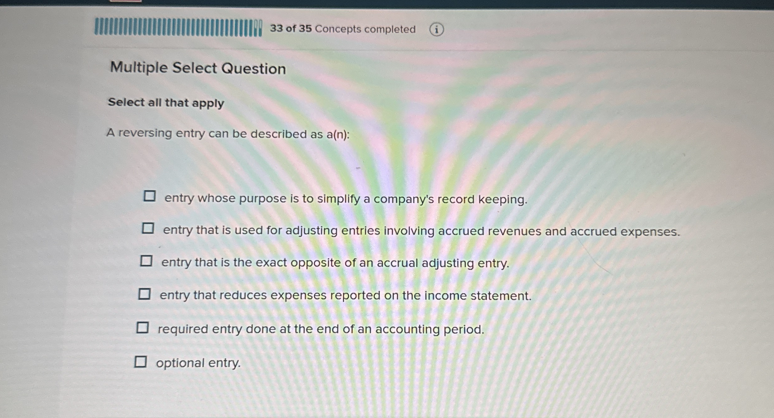 3 3 of 3 5 Concepts completed Multiple Select