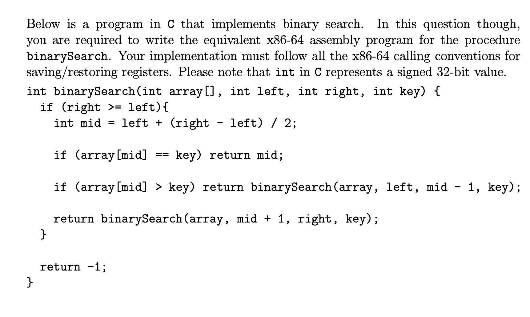 Below is a program in C that implements binary