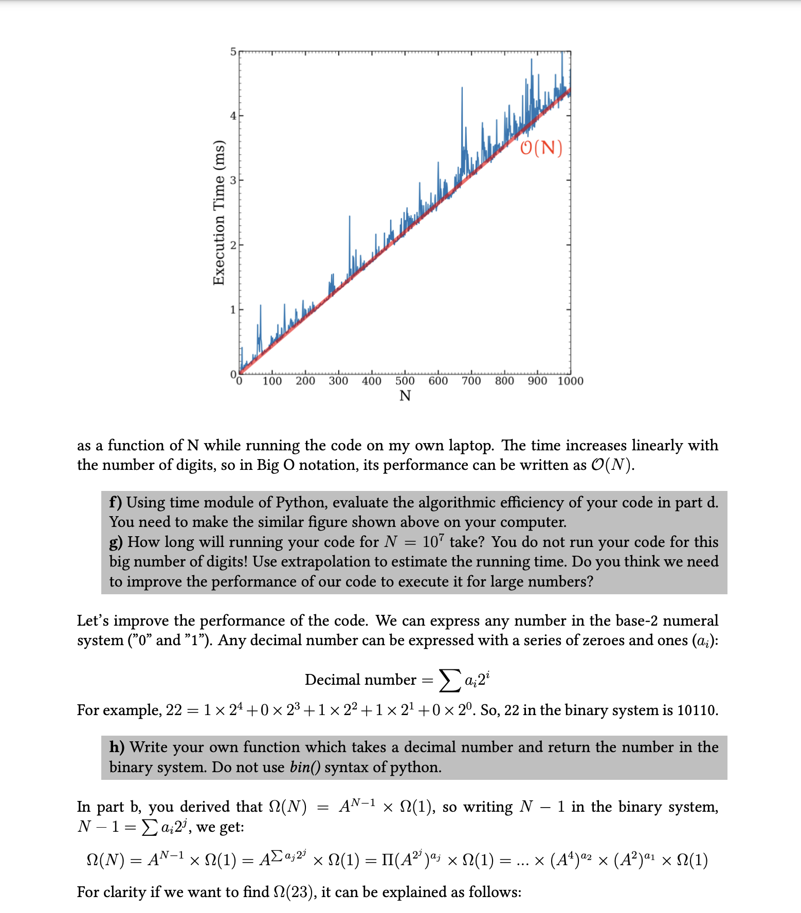 as a function of N while running the code on my