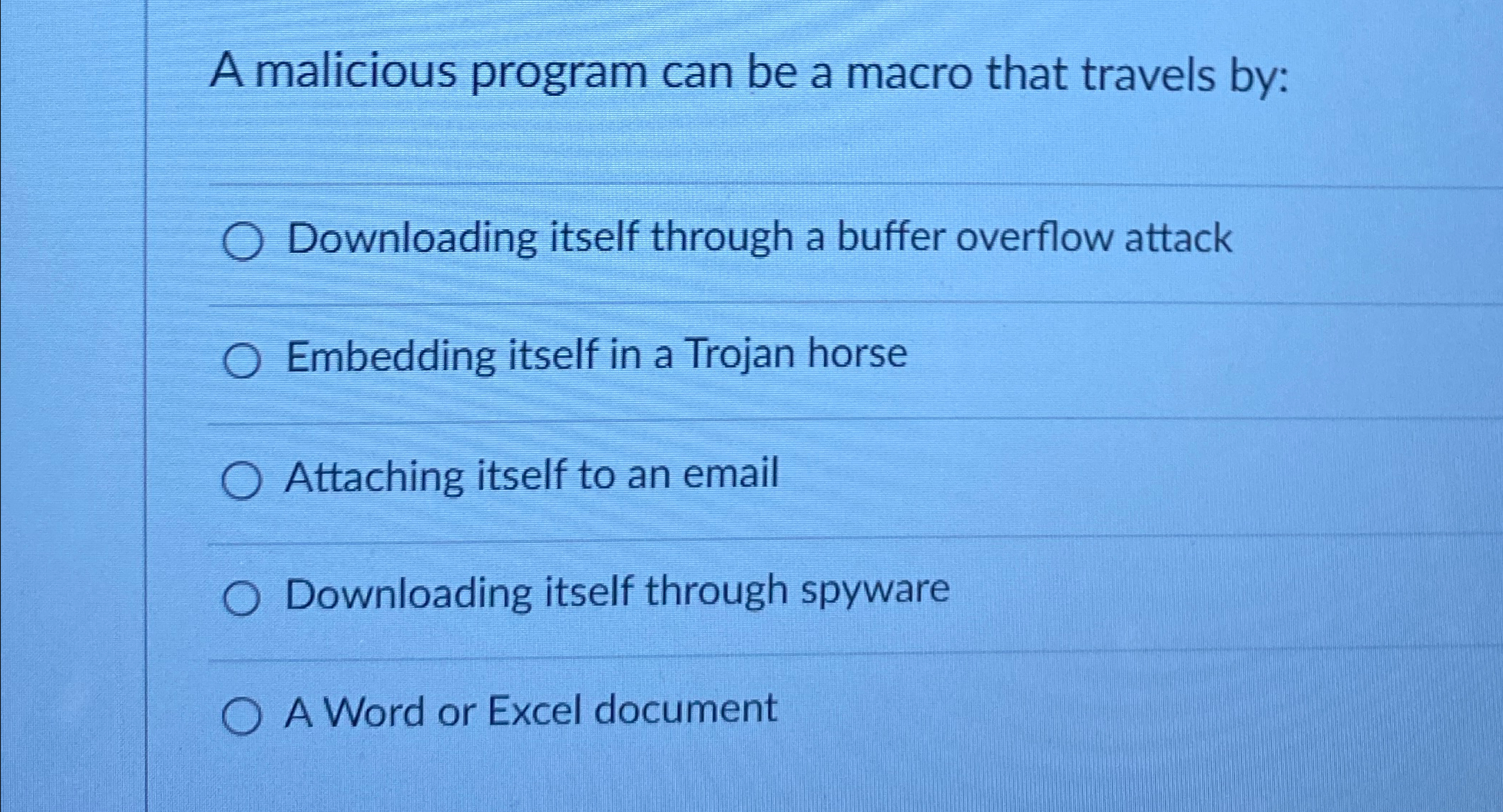 A malicious program can be a macro that travels