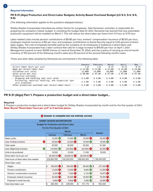 Required information 9 - 6 ) PR 9 - 3 1 ( Algo )