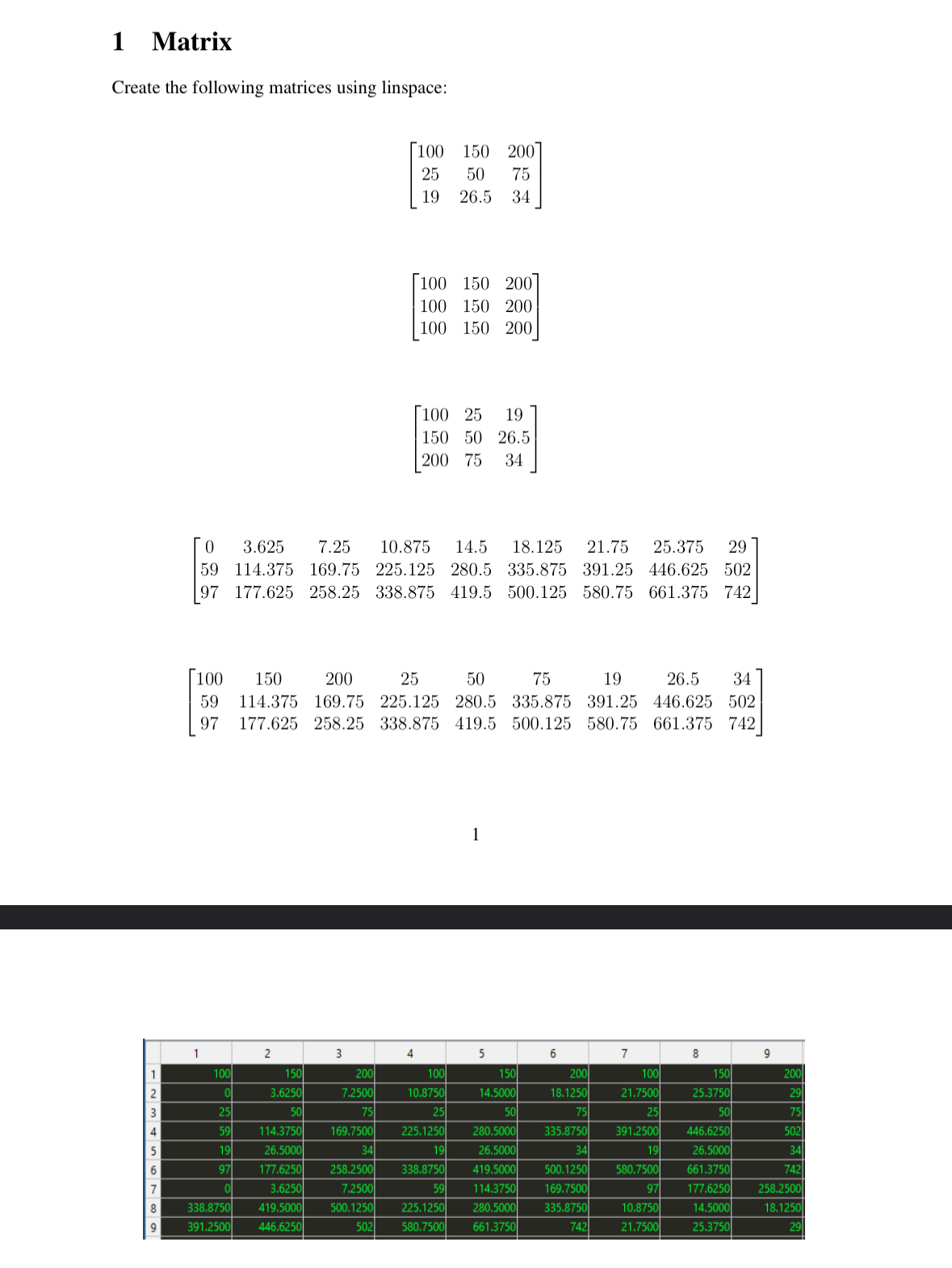 make the code for this matrix and its graph on
