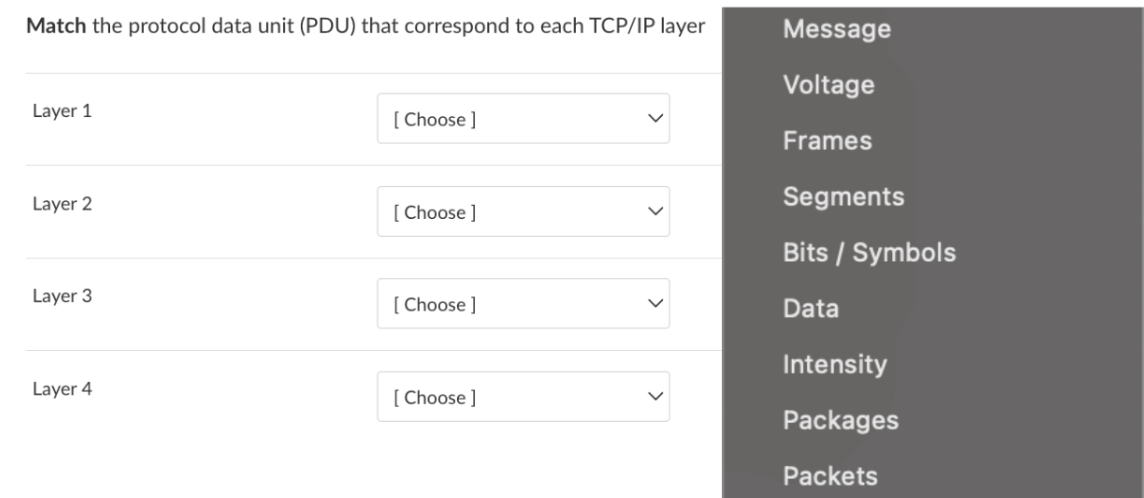 Match the protocol data unit ( PDU ) that
