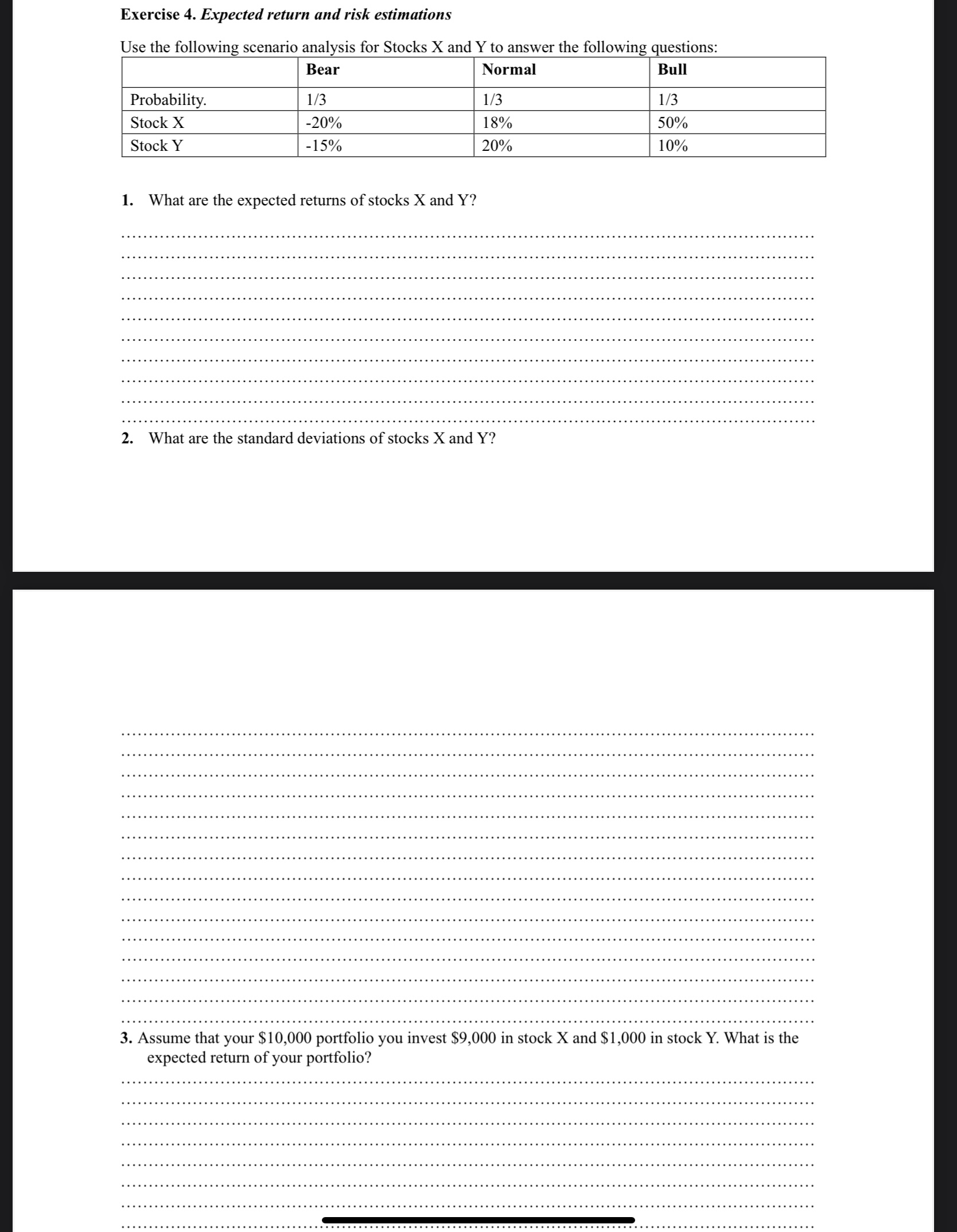 Exercise 4 . Expected return and risk estimations