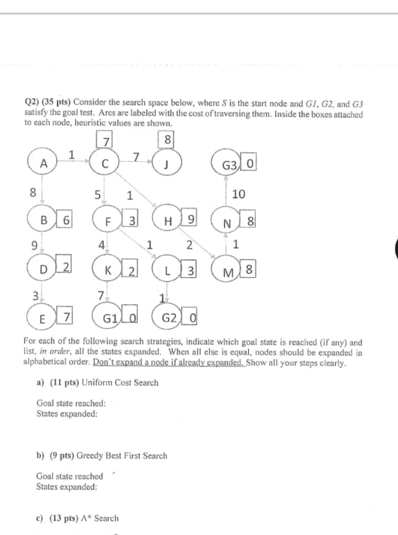 Q 2 ) ( 3 5 pts ) Consider the search space