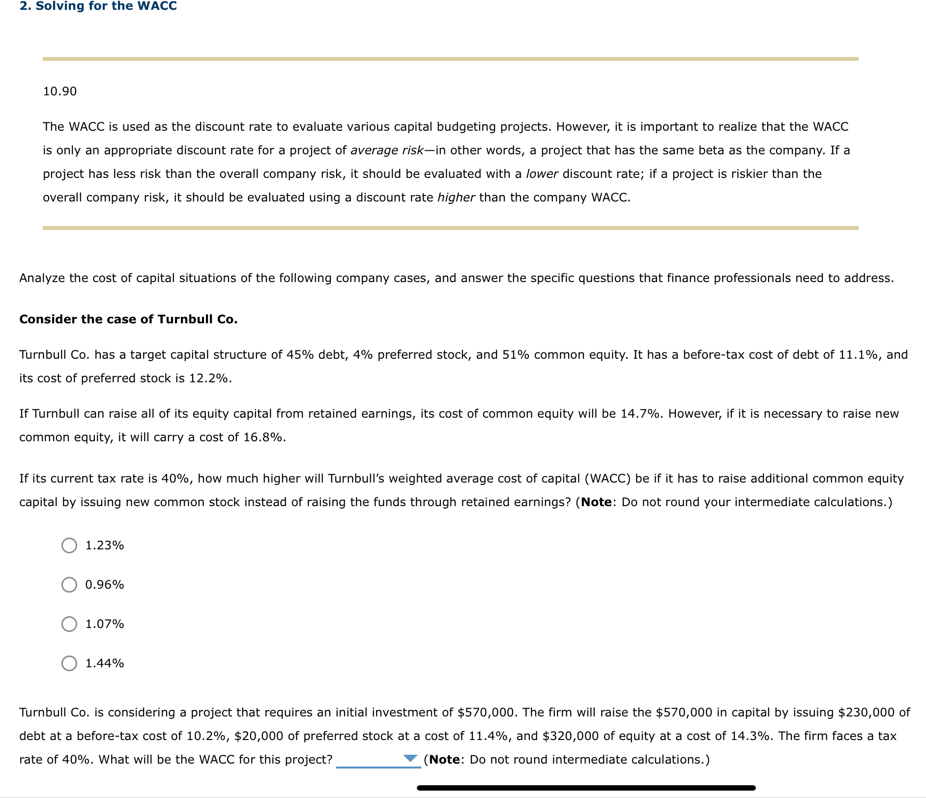 solvingfor the WACC the WACC for this project?