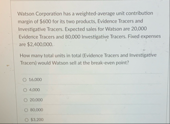 Watson Corporation has a weighted - average unit
