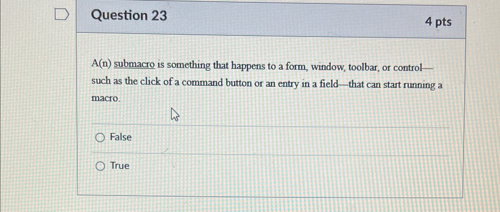 Question 2 3 4 pts A ( n ) submacro is something
