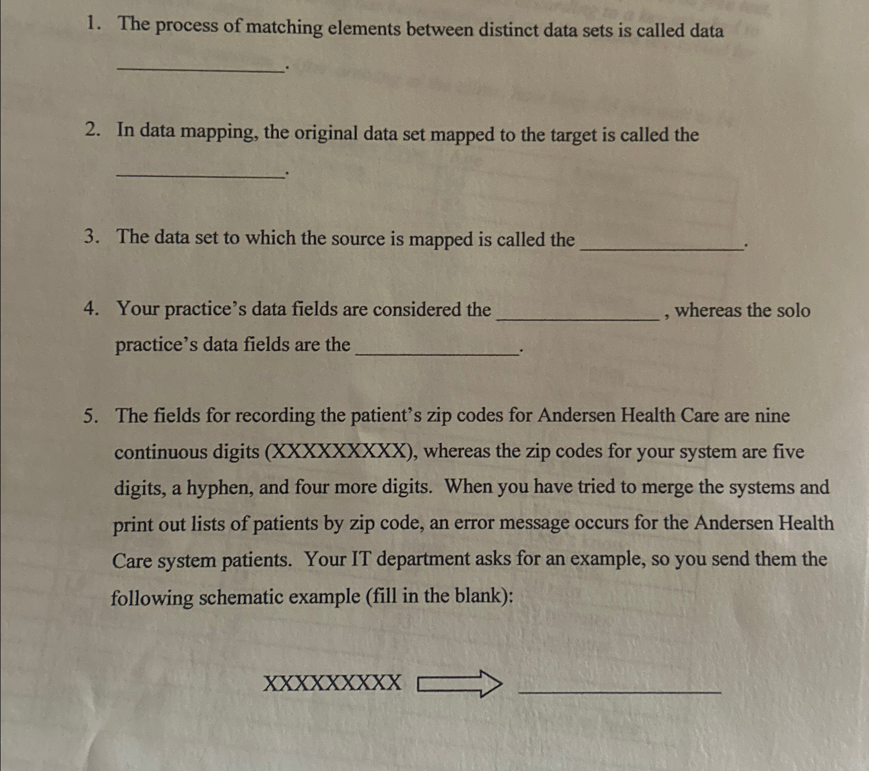 The process of matching elements between distinct