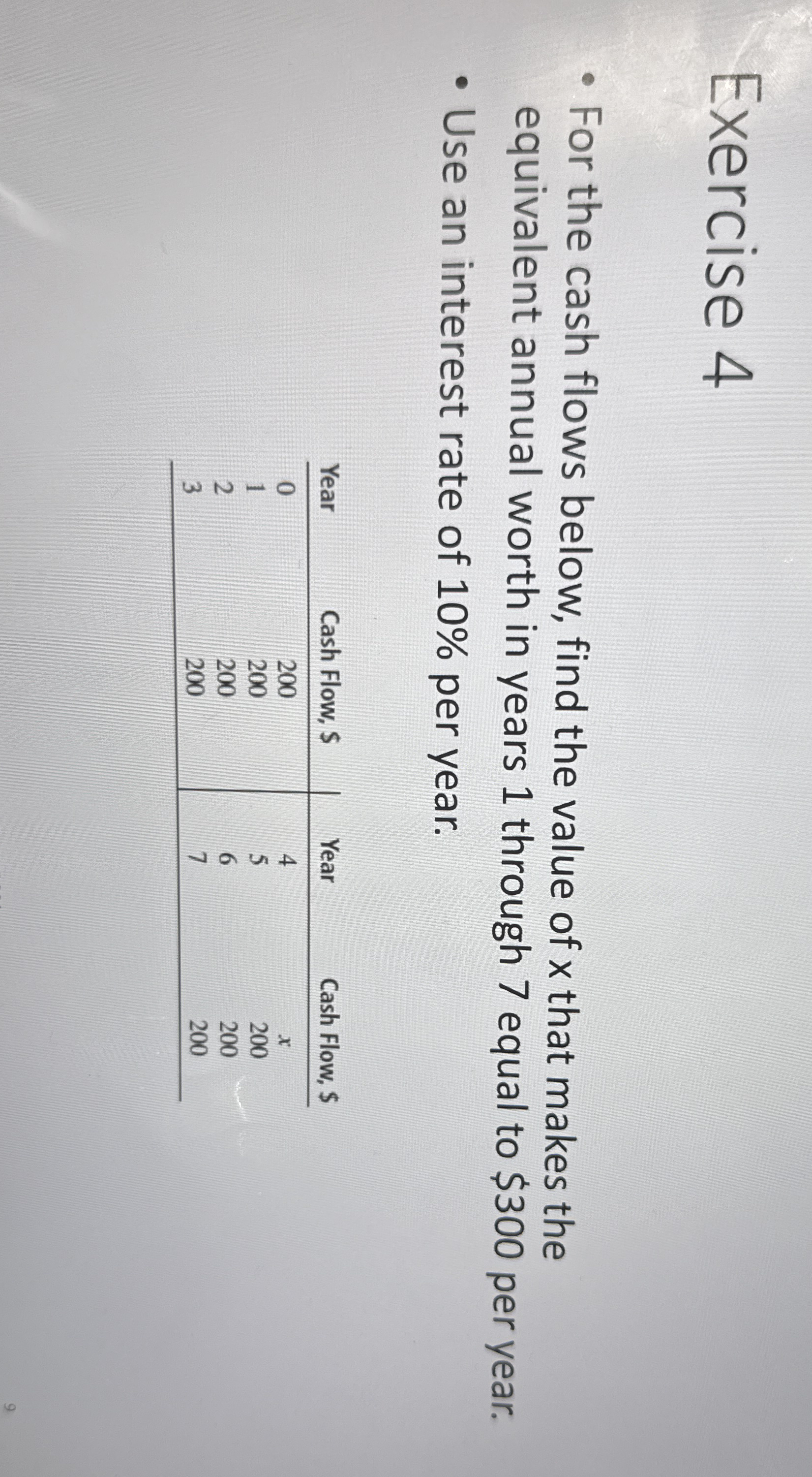 Exercise 4 For the cash flows below, find the