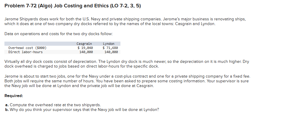 Problem 7 - 7 2 ( Algo ) Job Costing and Ethics (