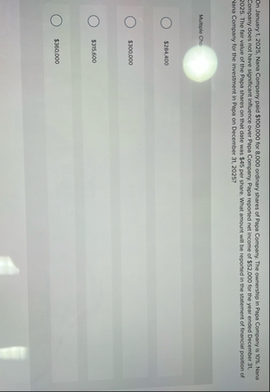 On January 1 , 2 0 2 5 , Nana Company paid $ 1 0