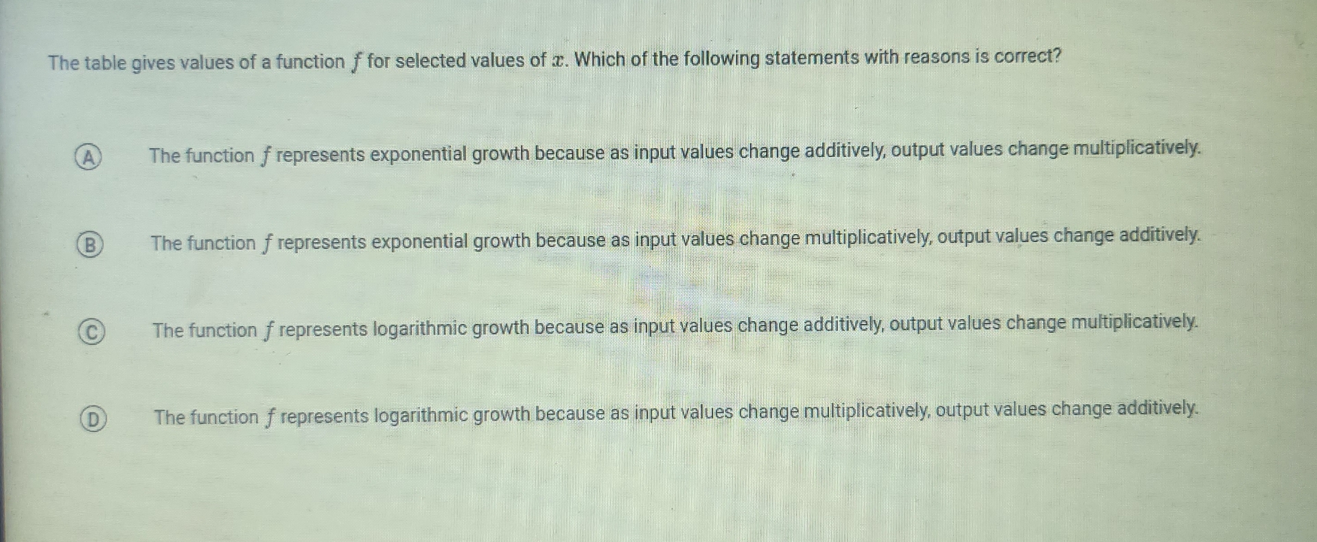 The table gives values of a function f for