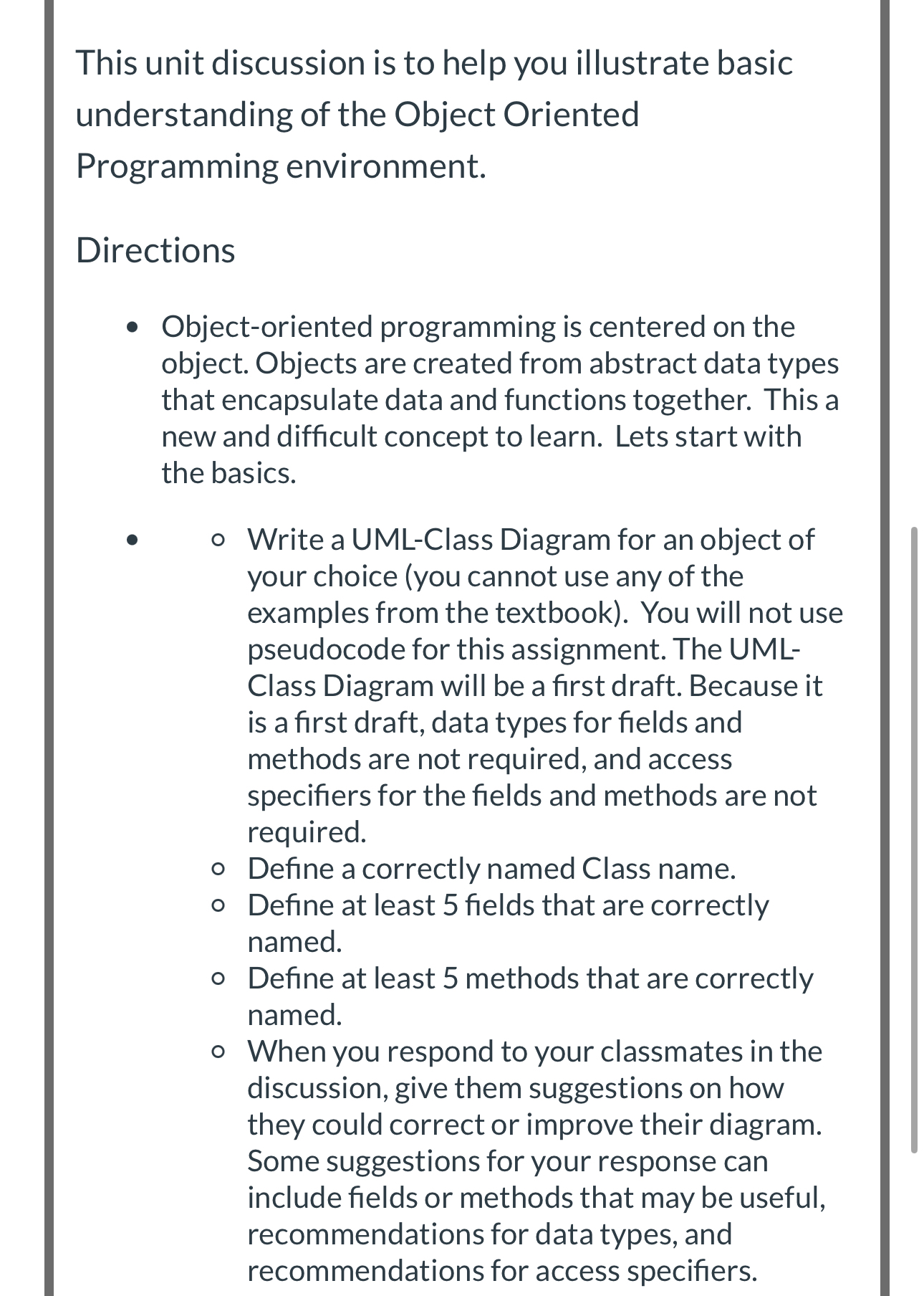 This unit discussion is to help you illustrate