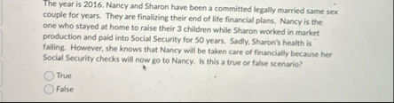 The year is 2 0 1 6 . Nancy and Sharon have been