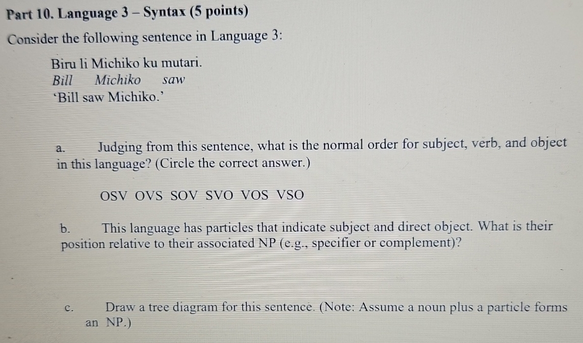 Part 1 0 . Language 3 - Syntax ( 5 points )