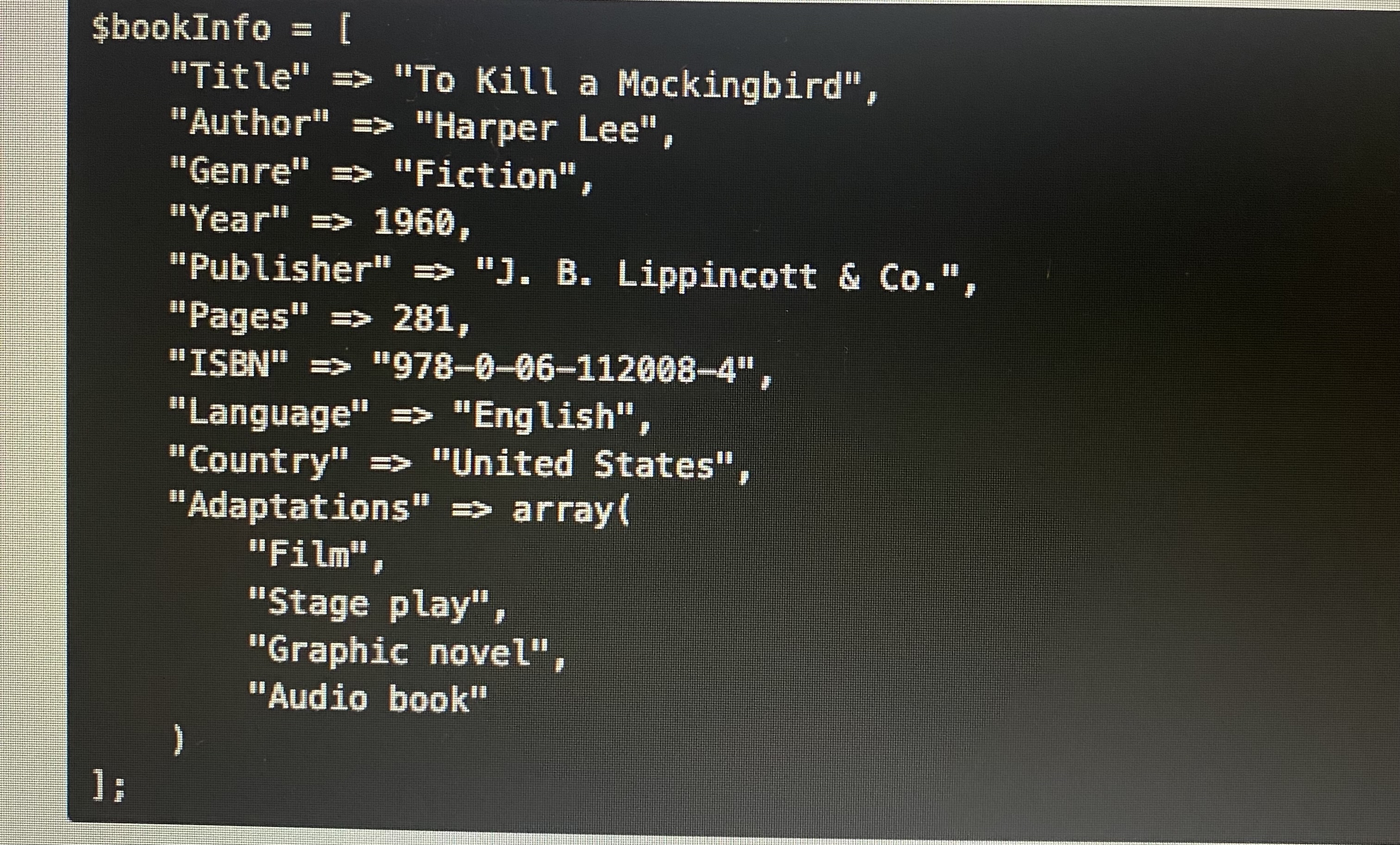 Using PHP , display the key and value of the
