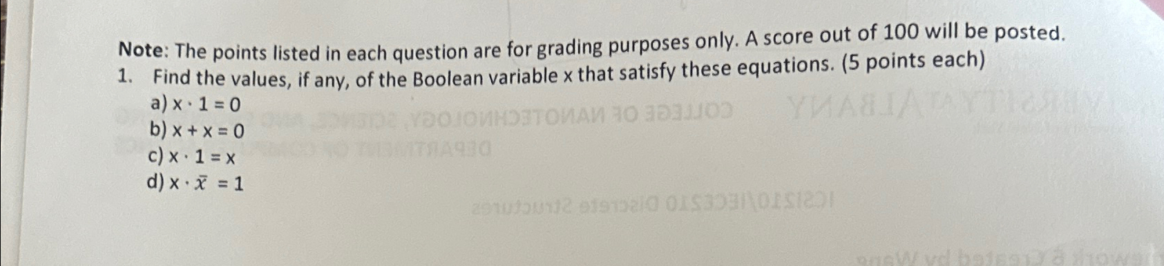 Note: The points listed in each question are for