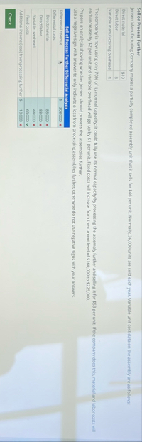 Sell or Process Further \ table [ [ Derea