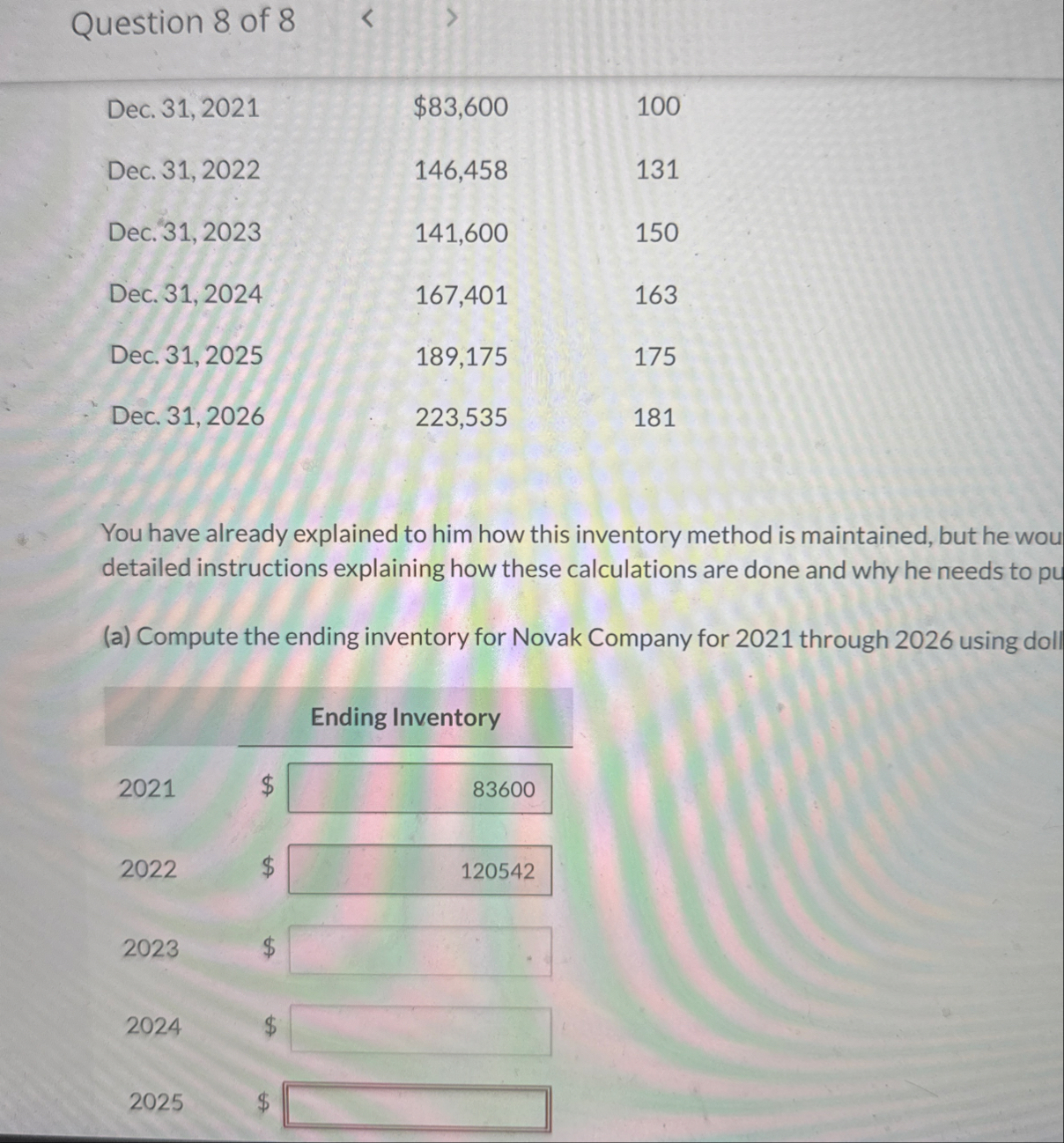 Question 8 of 8 \ table [ [ Dec . 3 1 , 2 0 2 1 ,